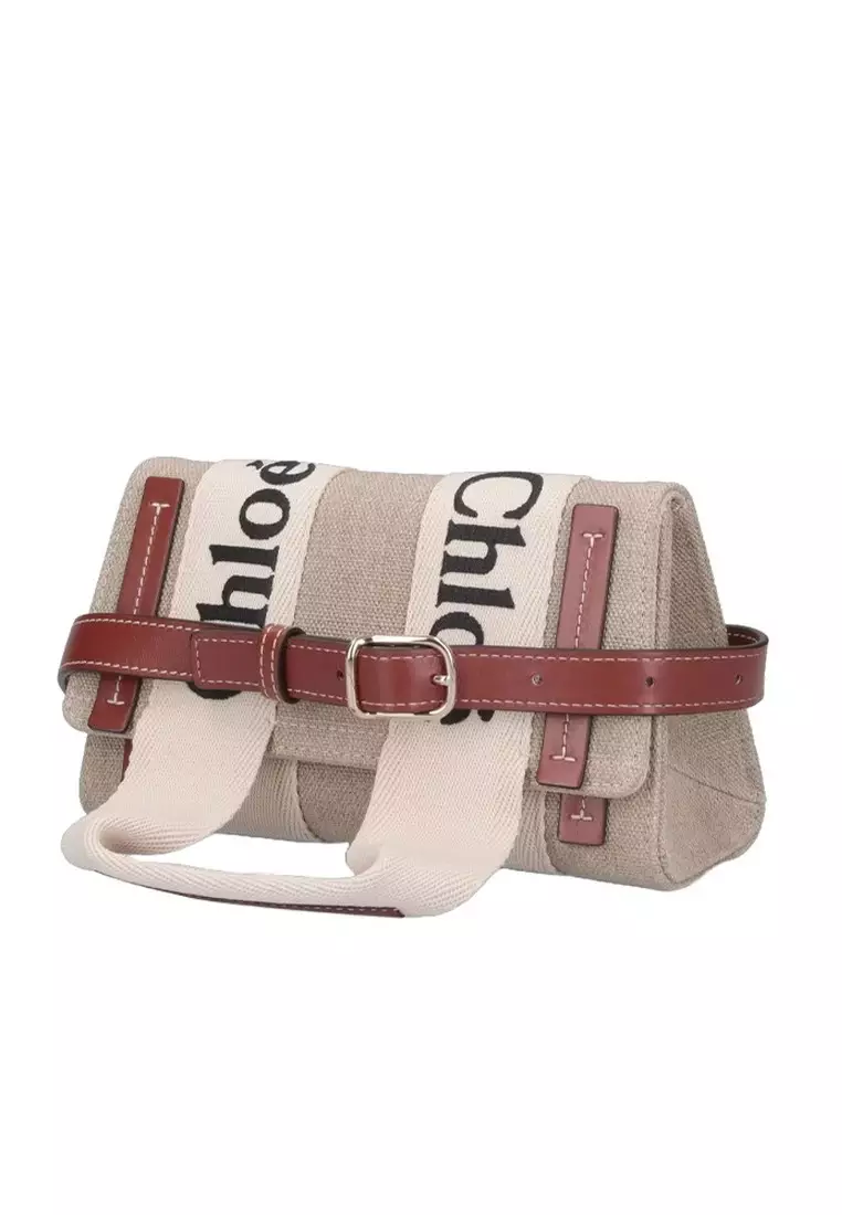 Woody Linen Fanny Packs Belt Bag in White/Brown