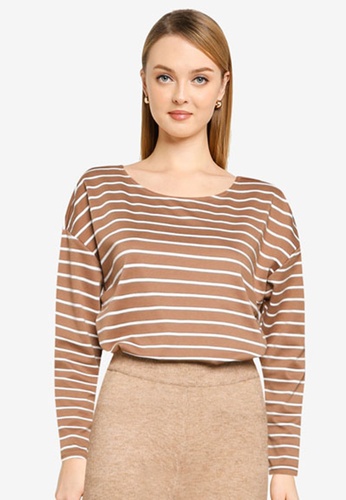 ONLY brown Brilliant Long Sleeve Boat Neck Top A5077AA0D869C7GS_1