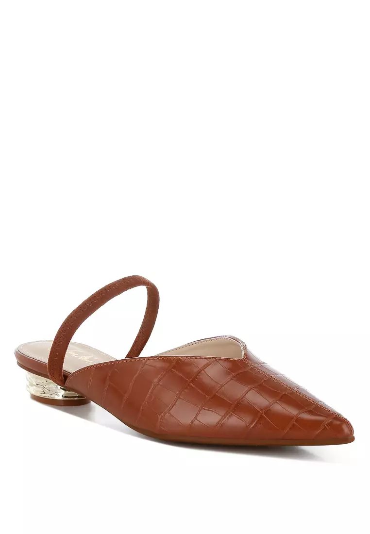 Fantasy Heel Croco Mules In Tan