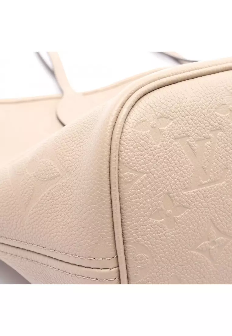Pre-Loved Louis Vuitton Neverfull MM Monogram Empreinte tourterelle Shoulder bag tote bag leather Gray beige