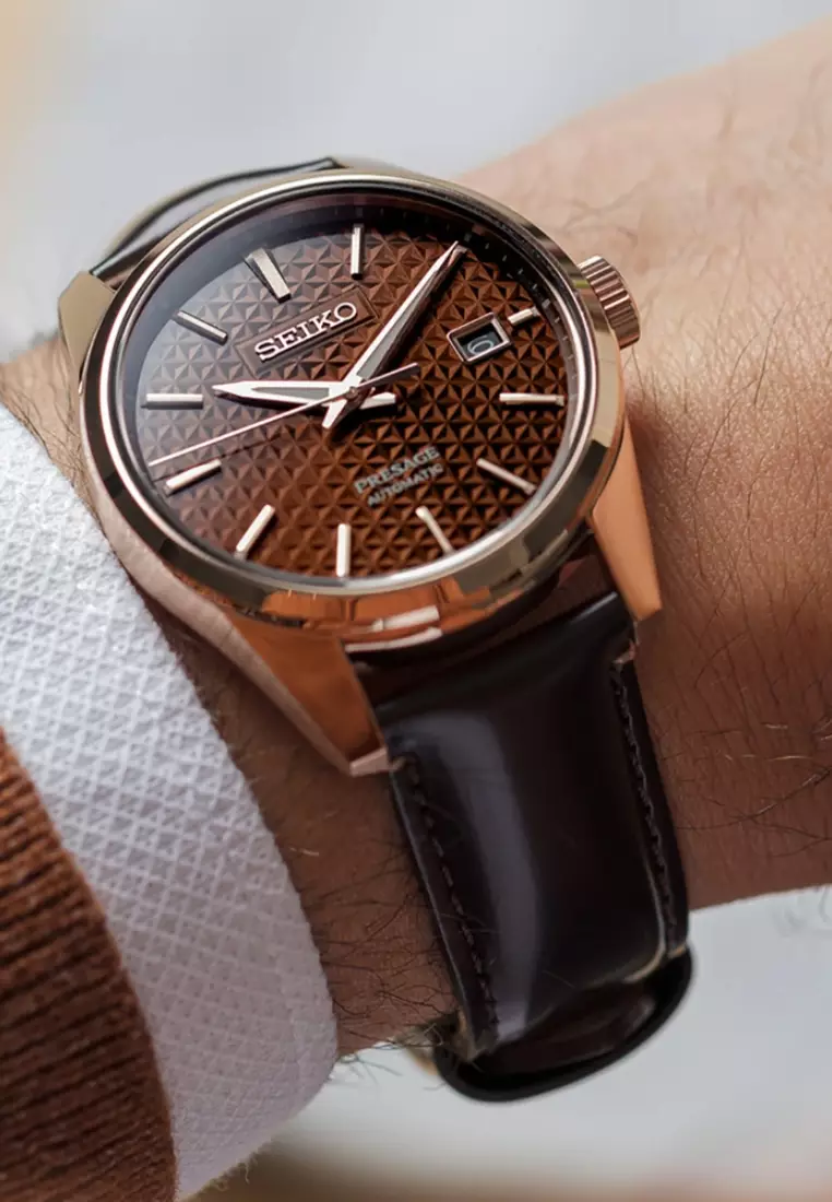 Seiko Presage Sharp Edged Series Brown Dial Dark Brown Leather Band Automatic Watch SPB170J1