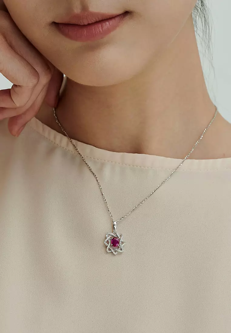 LAZO DIAMOND Entwined Rhombus Ruby and Diamond Pendant in 18k White Gold