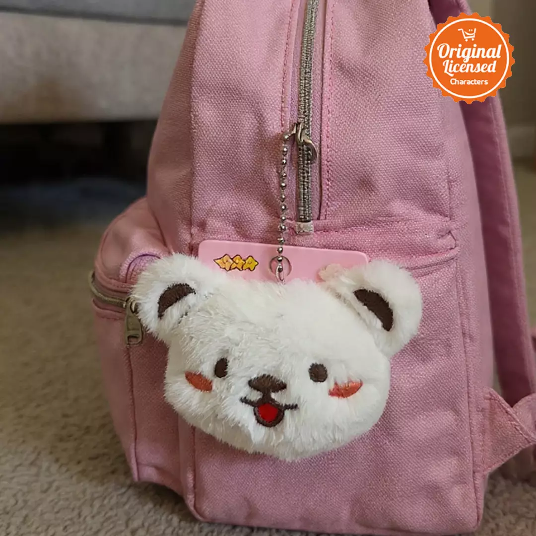 Gantungan Kunci Boneka Kepala Beruang 7 cm Bulu Halus Aksesoris Tas Lucu - Putih