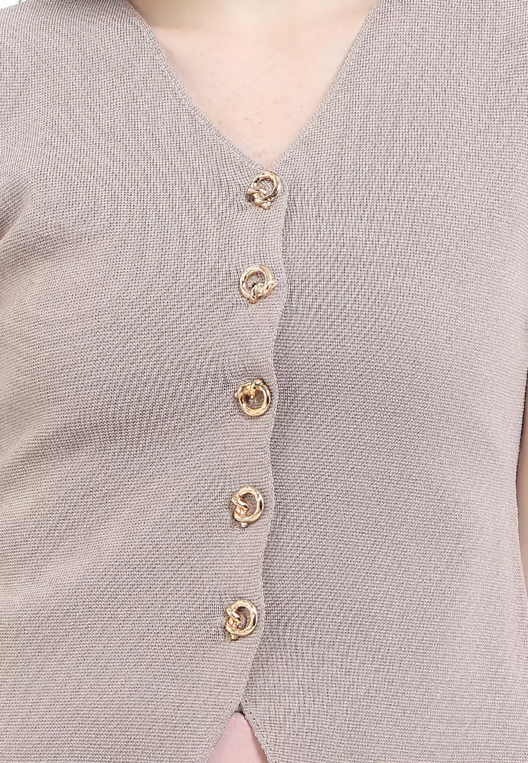 Basic Tailored Knit Vest W/ Golden Pretzel Buttons