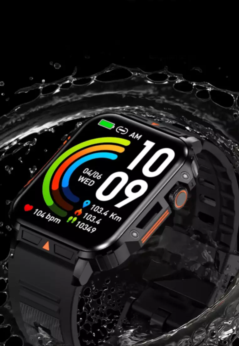 Unisex IOS/Android IP Black SmartWatch with Black Rubber Strap