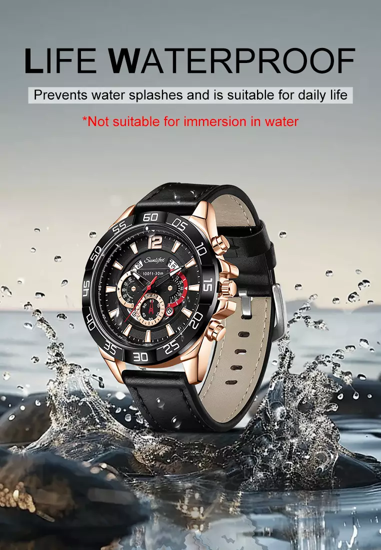 Jam Tangan Pria 9191 Original Kalendar Tali Kulit Anti Air Bercahaya Kuarsa Jam Tangan Cowok  allblack