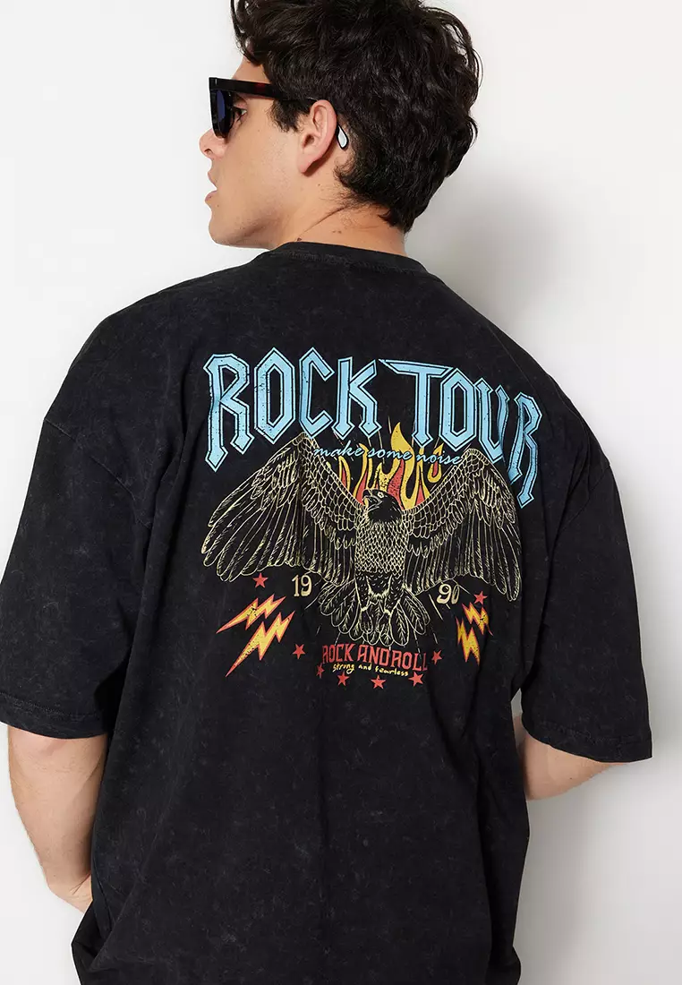 Jual Trendyol Faded-Effect Rock Print T-Shirt Original 2025