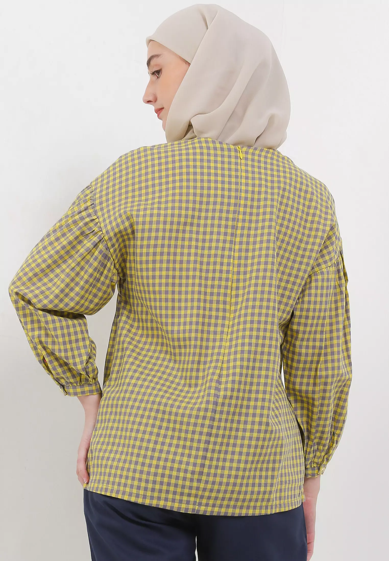 MFMW Audra Atasan Blouse Kuning Motif Kotak