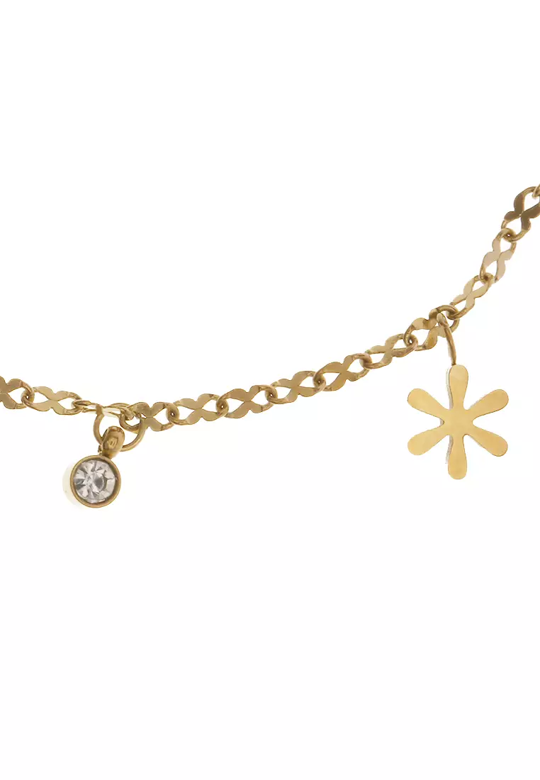 Gelang Rantai Aksesoris Wanita Motif Bunga Design Casual Premium Quality - Gold