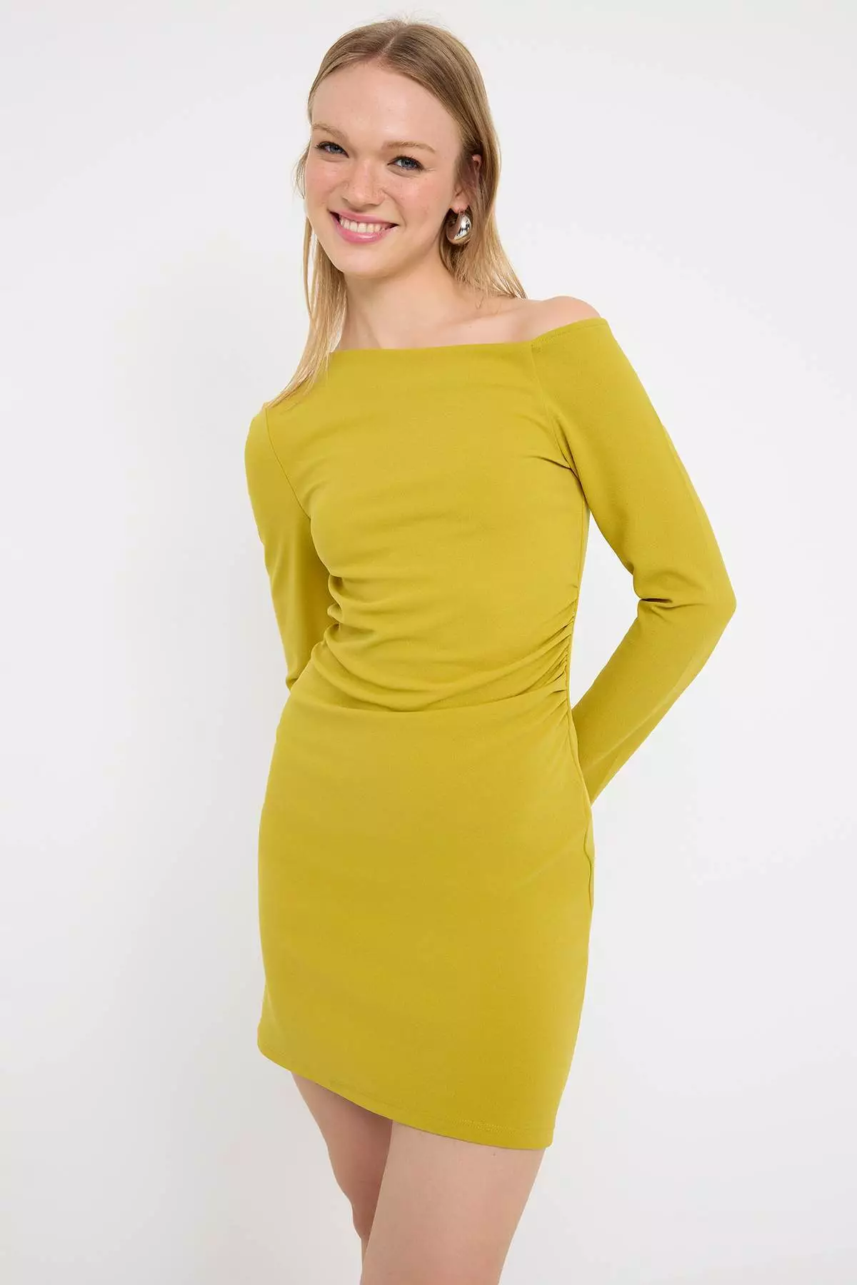 Oil Green More Sustainable Gather/Drape Short/Mini Stretchy Knit Dress