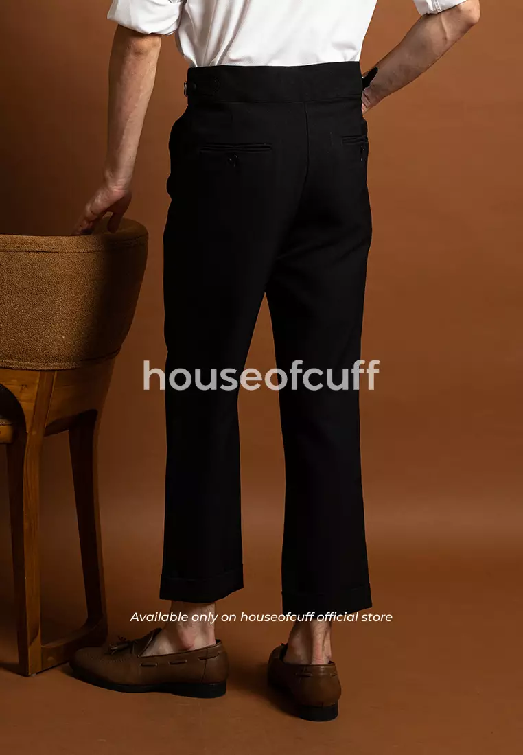 Houseofcuff Celana Panjang High Waist Gurkha Button Pria Side Tab Hitam