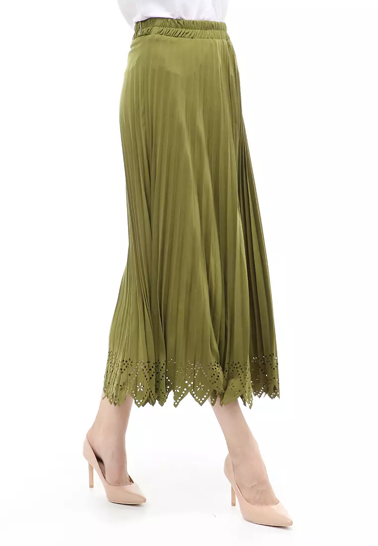 Syafira Rok Plisket Laser Polos Bawahan Wanita Muslimah Premium Quality - Army