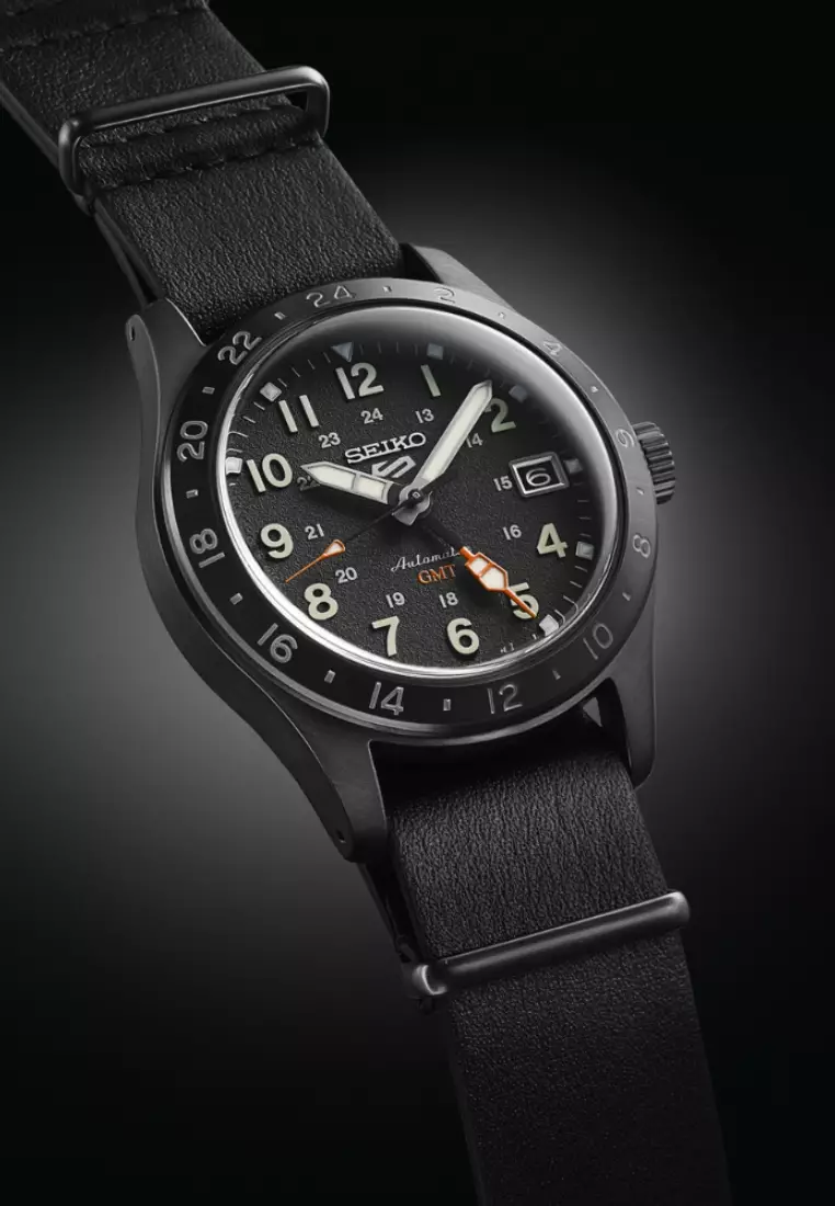 Seiko 5 Sports Field ‘Deception’ Mechanical GMT Calfskin Leather Strap Automatic Watch SSK025K1