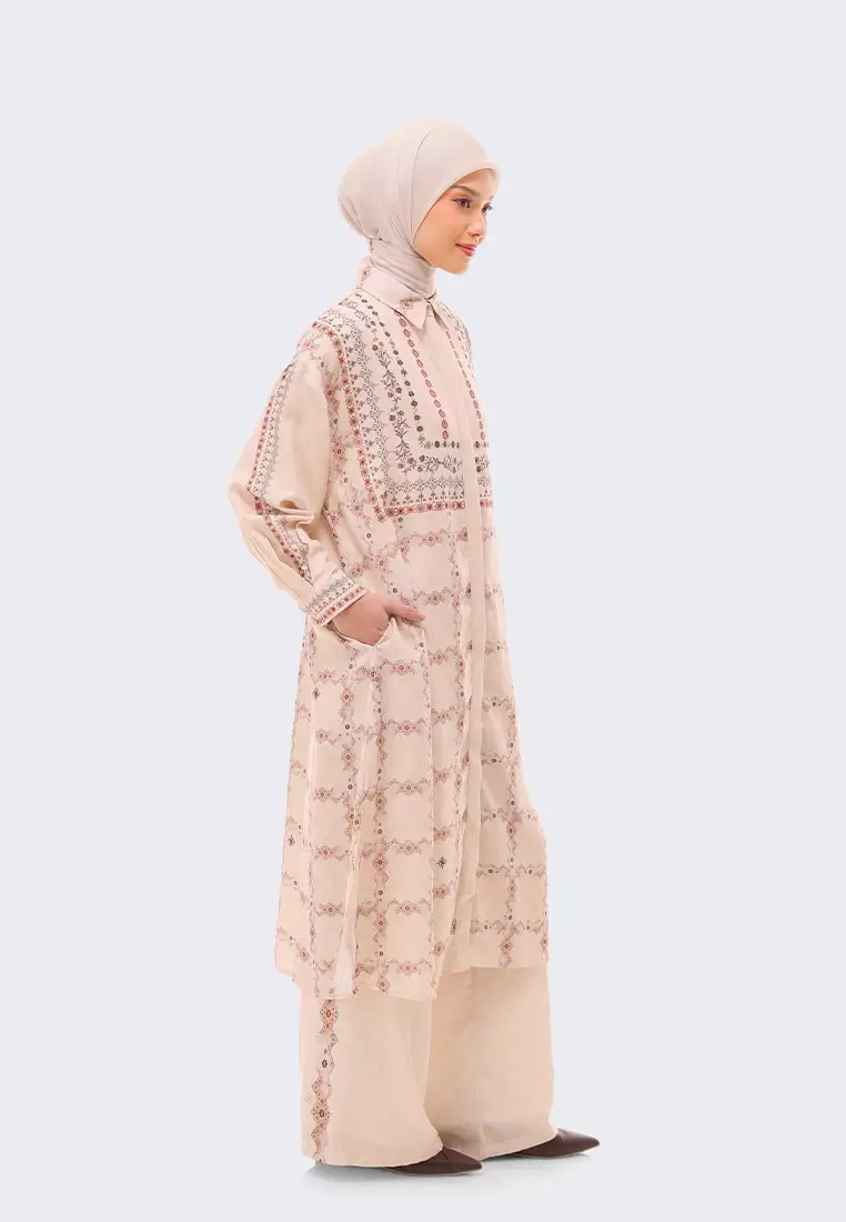Ria Miranda Cannoli Cream Sazain Tunic Set