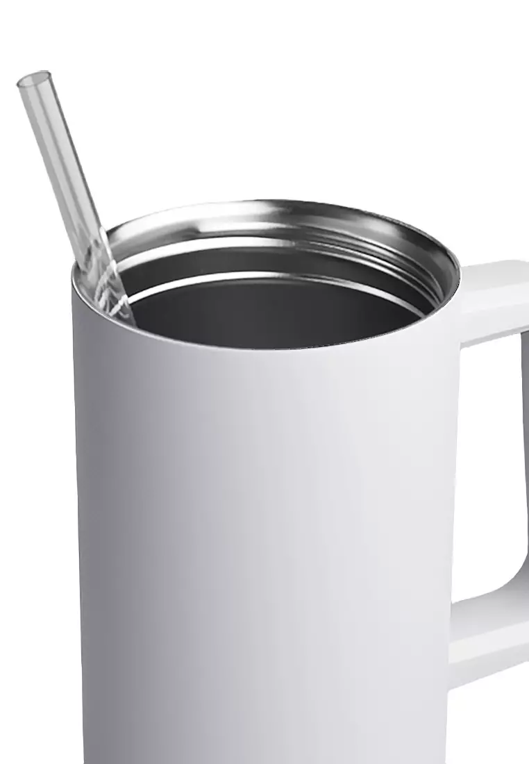 37oz Stainless Steel Straw Lid Insulated Mug Tumbler 1100ml Double Wall 24Hr Cold BPA-Free - Snow
