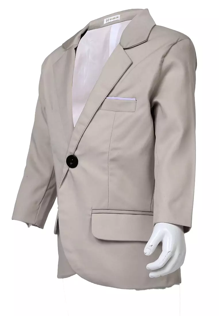 Wesley Jas Formal Anak Pria Plain Motive Full Furing Kids Blazer Material Cotton ORIGINAL - Cream