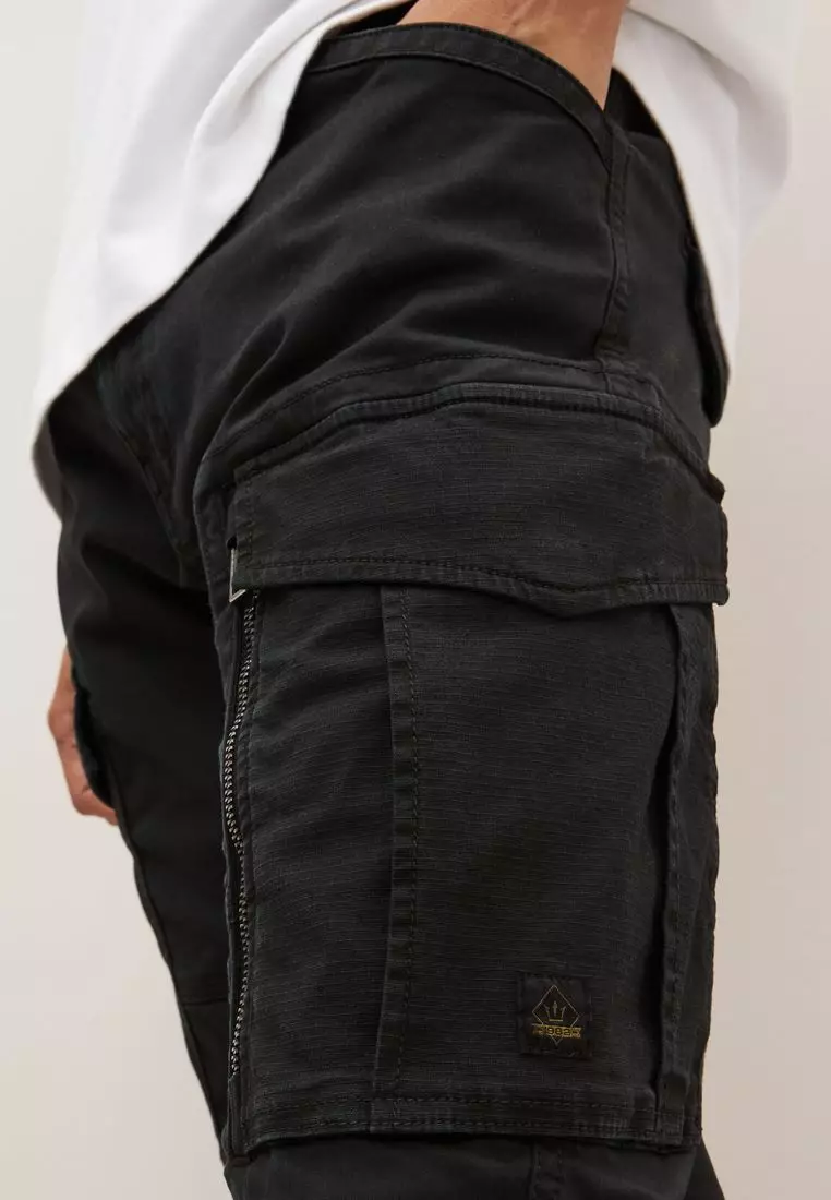 Zip Detail Stretch Cargo Trousers-Slim
