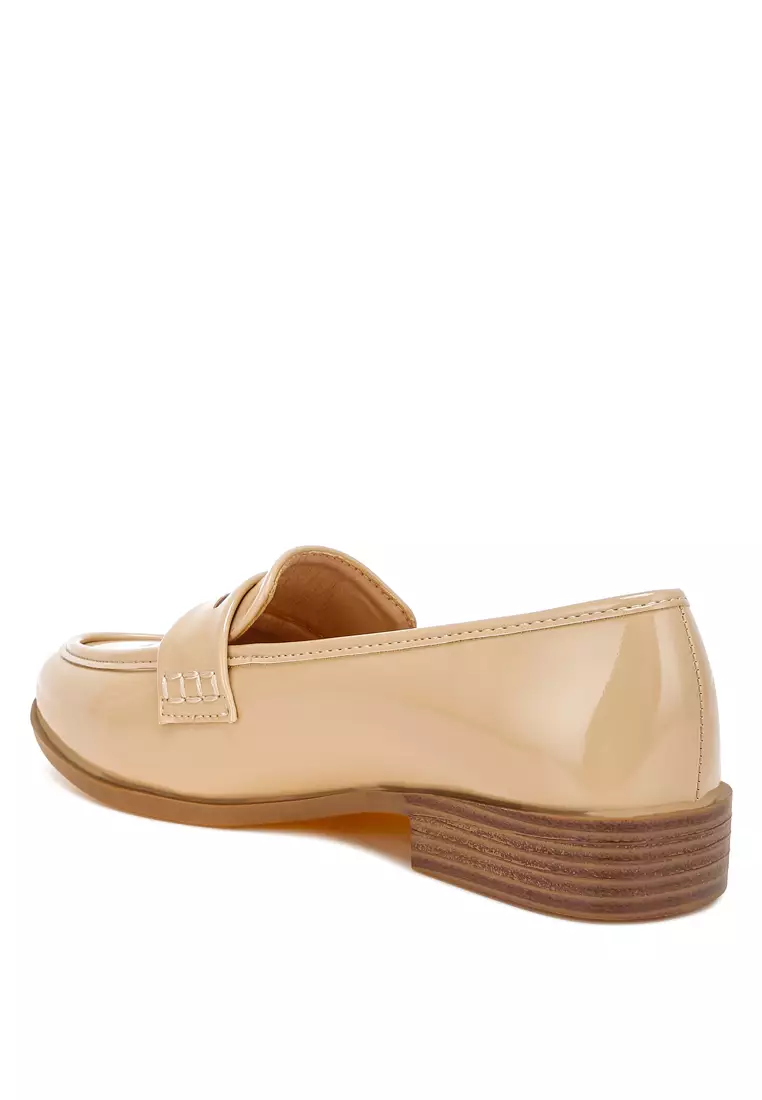 Penny Strap Detail Loafers in Beige