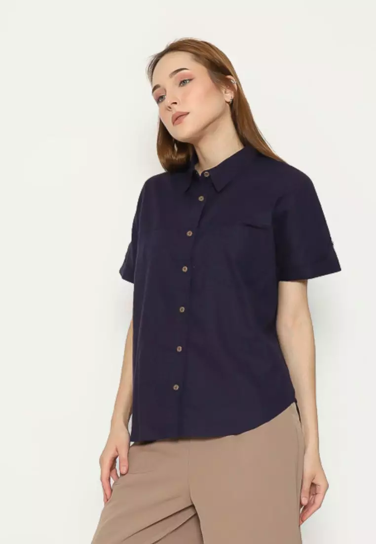 Urban Exchange Kemeja Alisha Violet - Kemeja Basic Lengan Pendek
