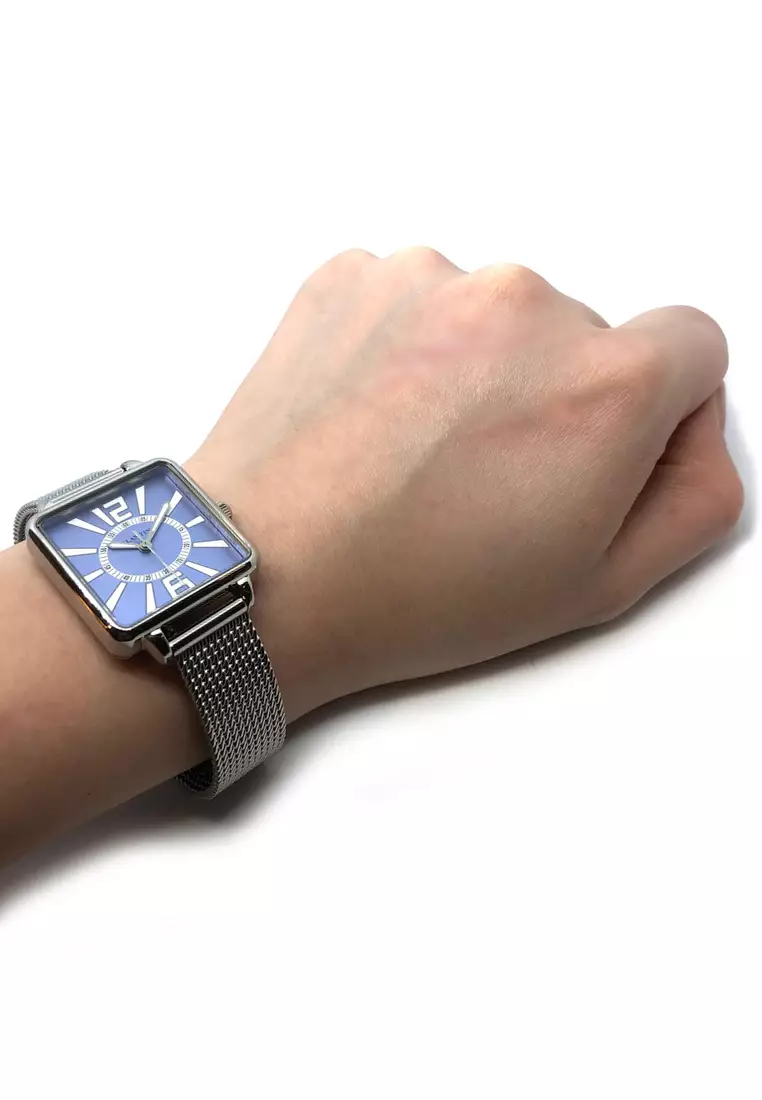 Zalora Exclusive - La Parisienne Steel Quartz Watch, Blue Dial on Steel Milanese Bracelet