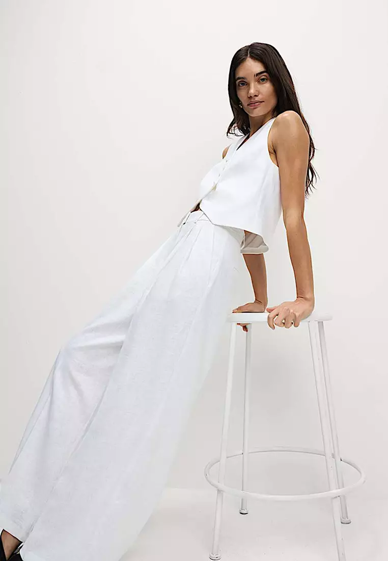 Linen Rich Twill Wide Leg Trousers