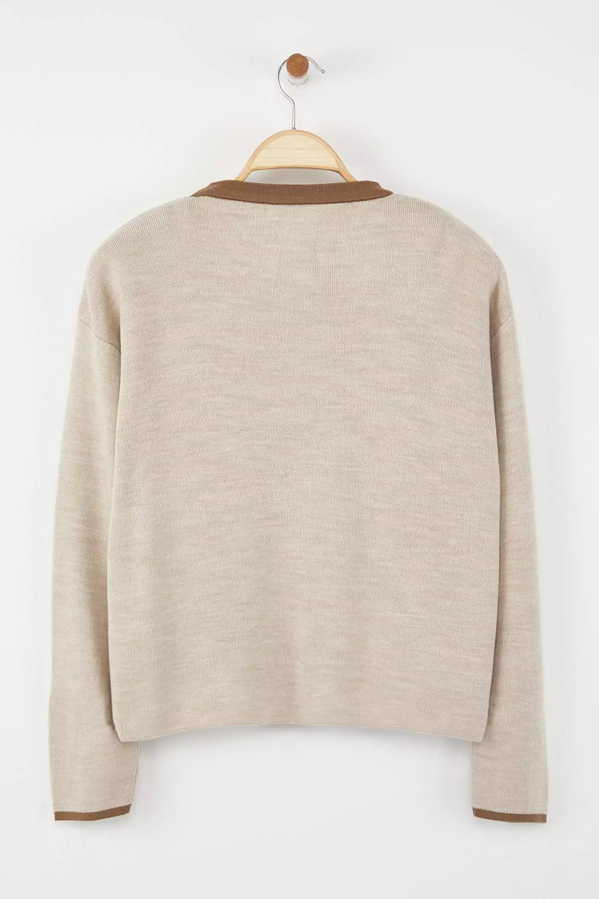 Beige Block Knitwear 2 Piece Blouse Cardigan Set