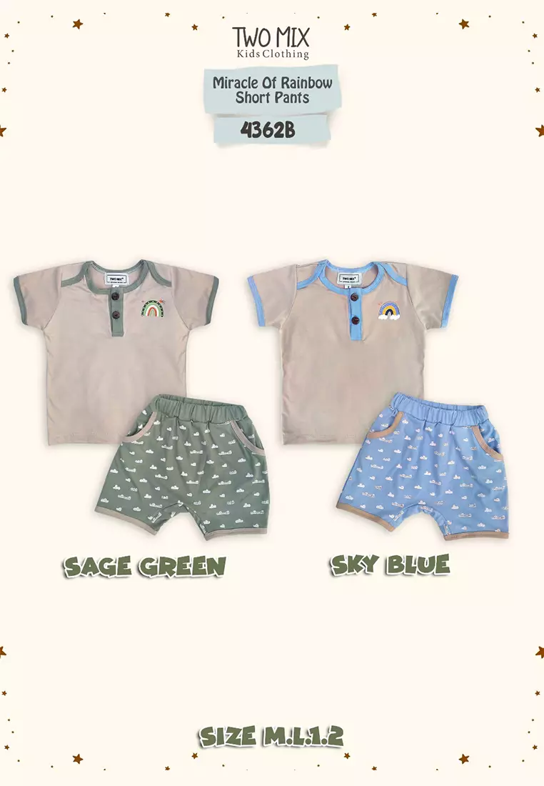 Two Mix - Set Baju Bayi Kaos - Setelan Baby Celana Pendek 0 - 2 Tahun 4362B Sage Green Pendek