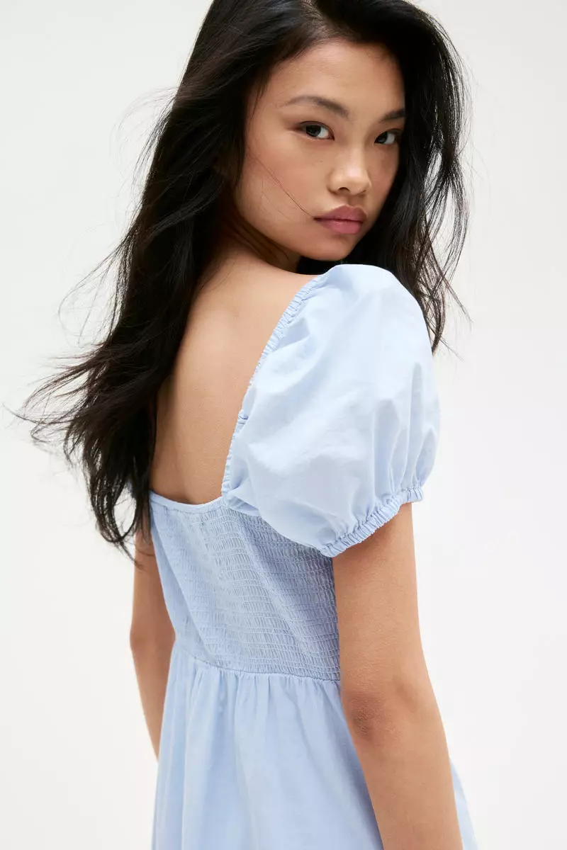 Buy H&M Puff-sleeved cotton dress 2026 Online | ZALORA