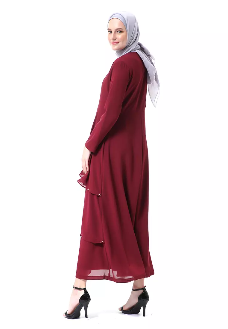 Shafira Dress Muslimah Long Sleeve Motif Polos Premium High Quality - Maroon