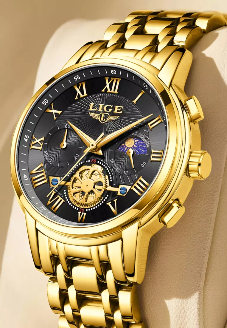 Unisex IP Gold Stainless Steel Quartz Watch on Metal Bracelet