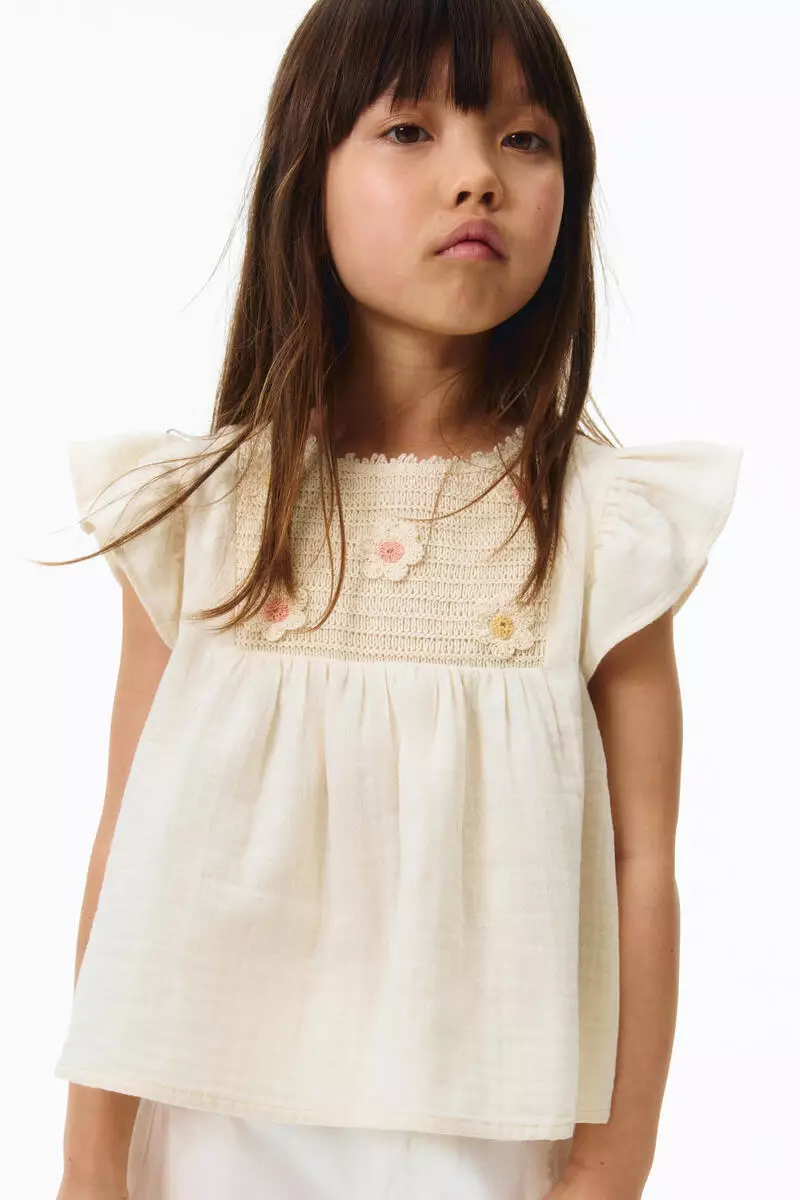 Appliquéd cotton blouse