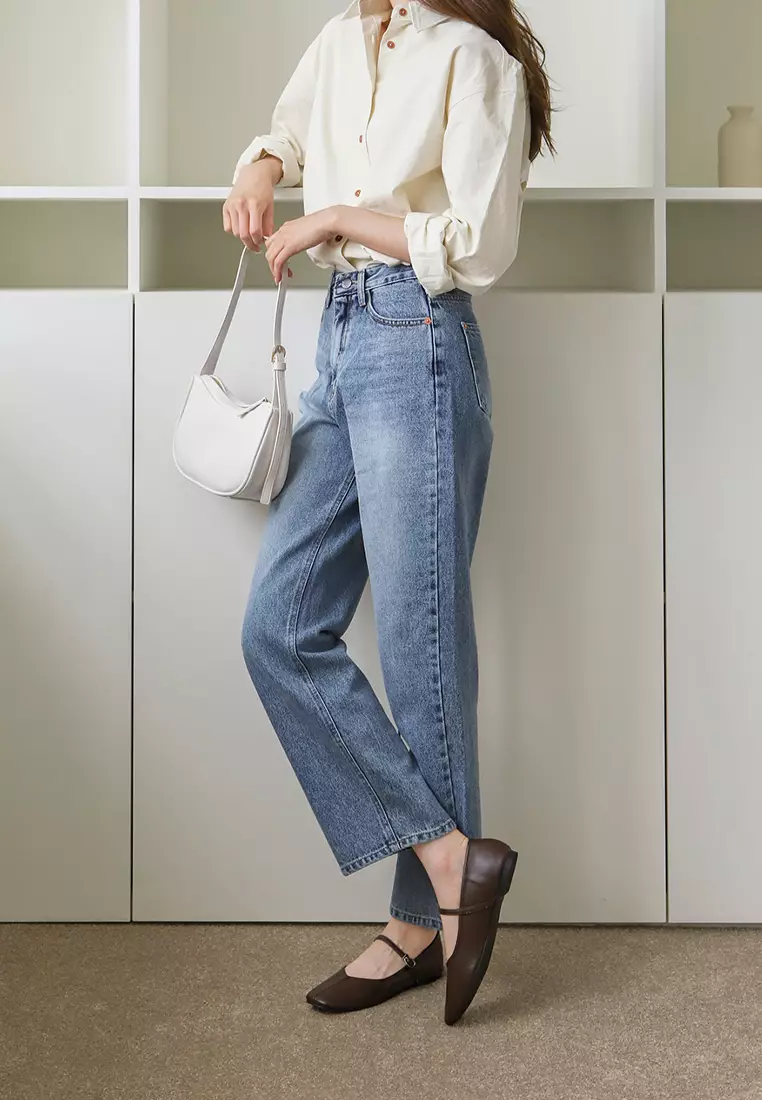 Melliji 方頭拼接瑪莉珍平底鞋 (1cm)