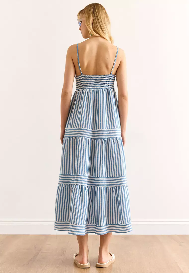 Strap Adjustable Pocket Striped Maxi Dress