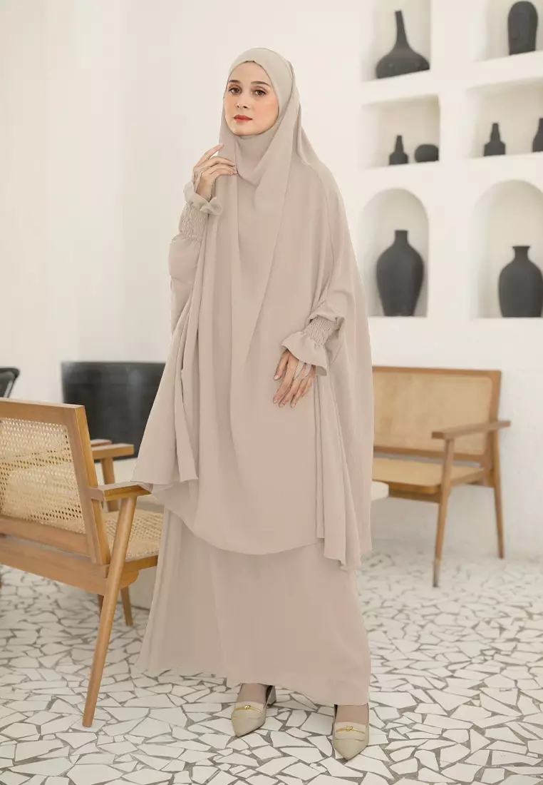 Zelena - Hifza Abaya | Set Abaya French Khimar - Bleached Sand