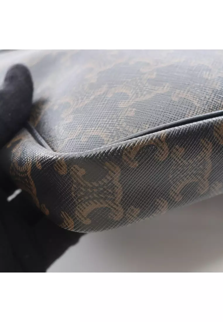 Pre-Loved Celine Triomphe Shoulder bag PVC leather black Brown