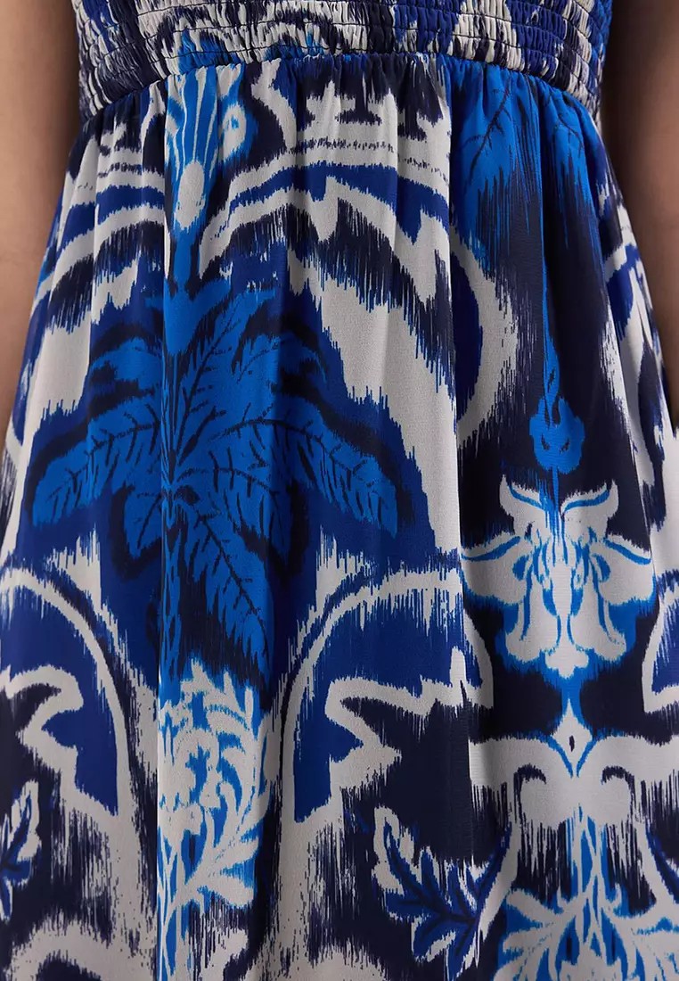 Navy Blue Paisley Pattern Skirt Waist Opening Gipeli Maxi Woven Dress Twoss25El00710