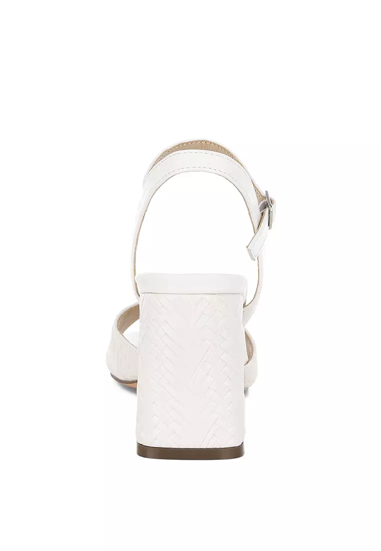 Textured Faux Leather Heels In White