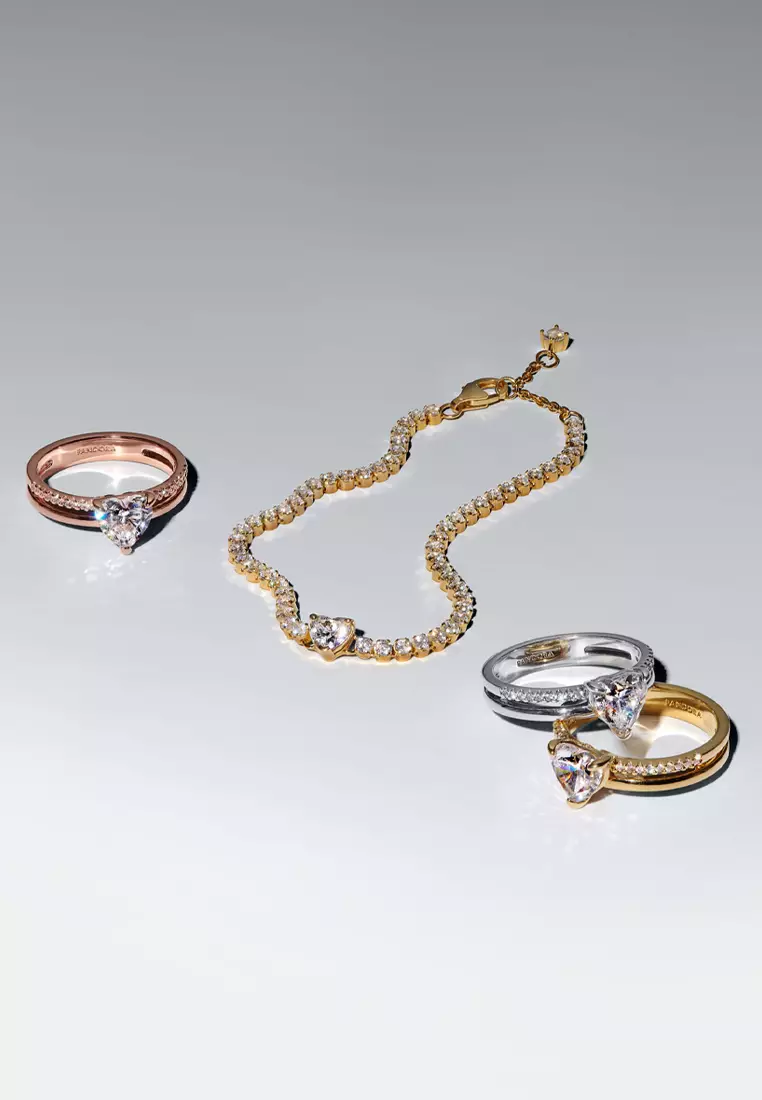 Pandora 14K Rose Gold Plated Double Band Heart Ring