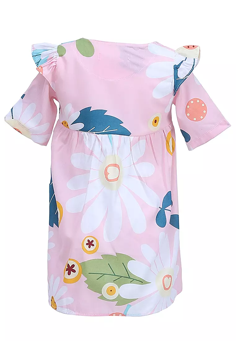 Octavia Blouse Anak Perempuan Tunik Lengan Pendek Motif Bunga Material Cotton ORIGINAL - Pink