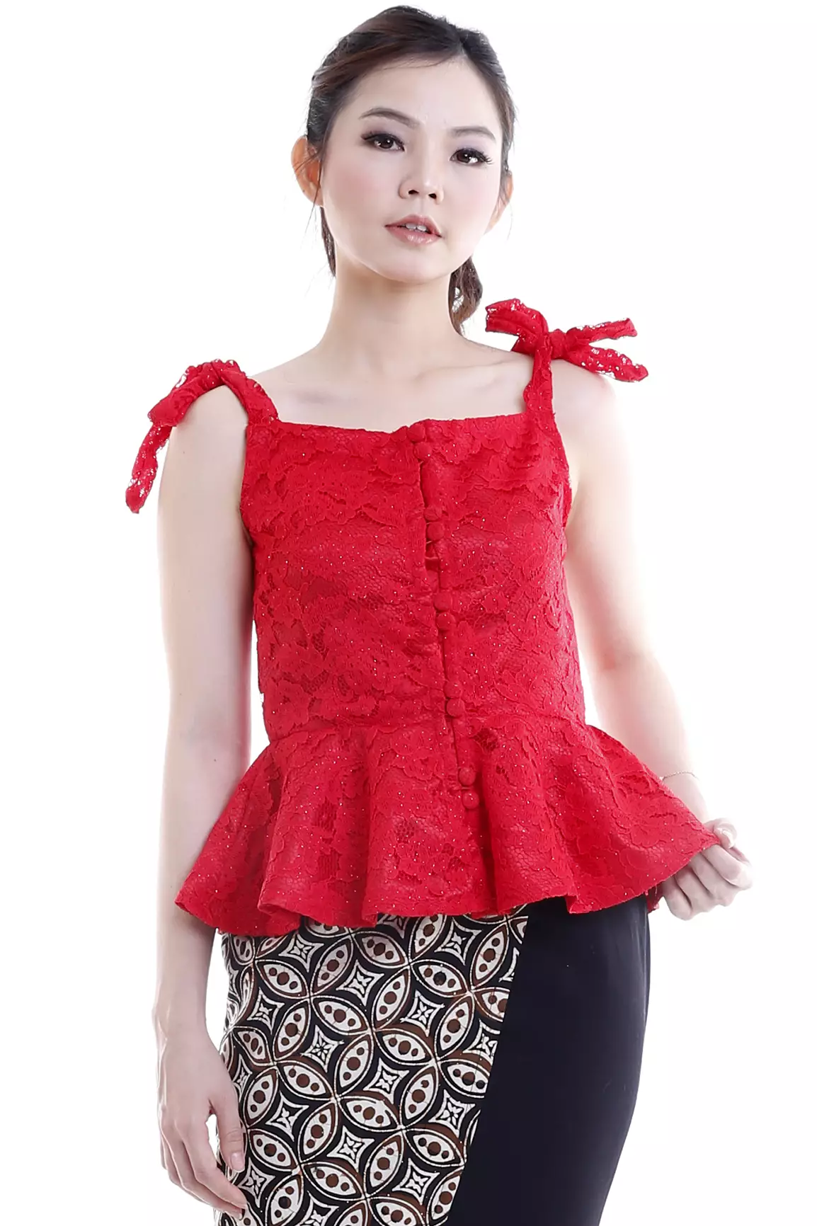 Red Lace Peplum Camisole Kebaya