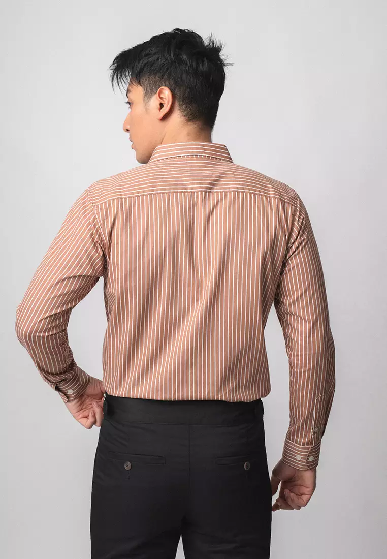 Hugo Stripe Shirt Brown LS