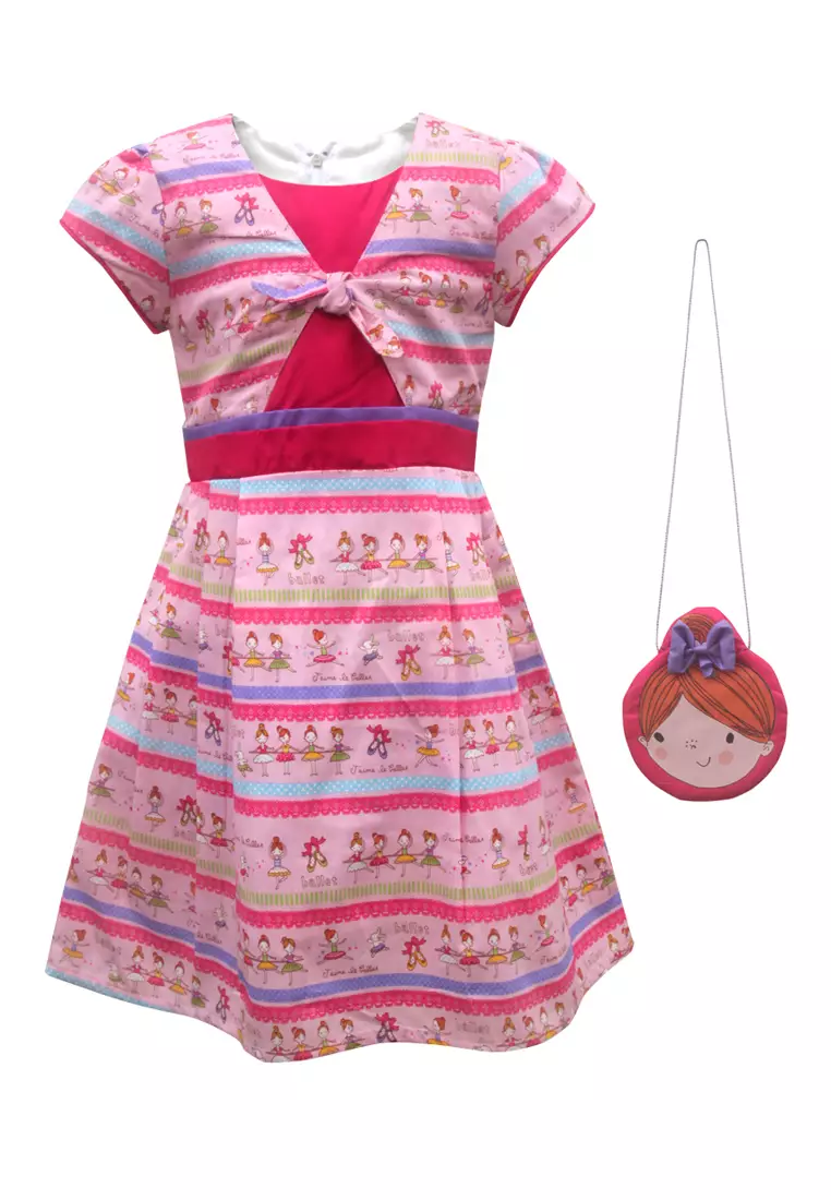Two Mix Baju Anak Perempuan - Dress Anak Cewek Motif Balerina Bonus Tas Lucu 4162