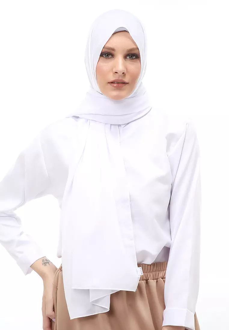 Cindy Hijab Pashmina Panjang Wanita Motif Polos Relaxed Fit - Putih