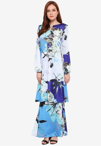Floral Midi Kurung from Zuco Fashion in Green and Blue