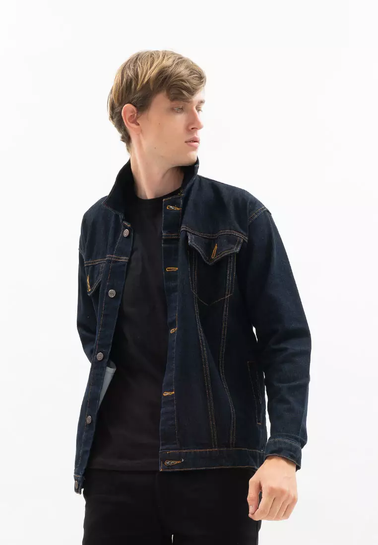 Jaket Jeans Pria Polos Tebal Dilan Jaket Denim Biru Gelap