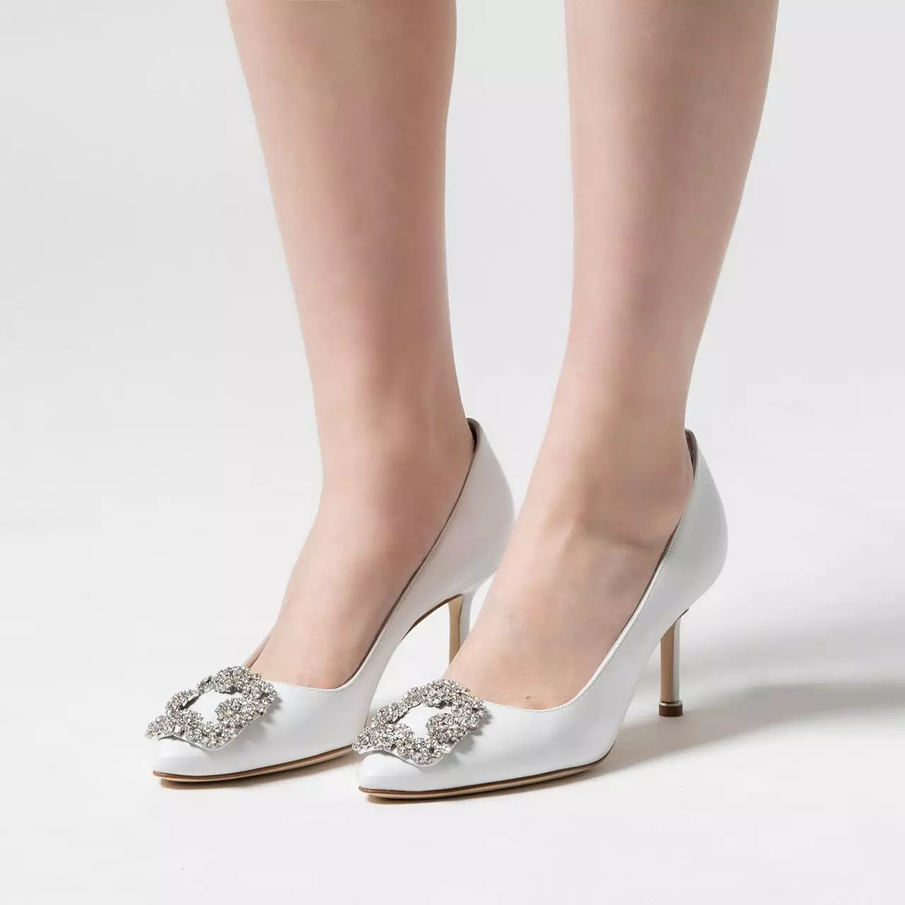 Hangisi 70 Calf Leather Pumps with CLC Crystal Buckle White