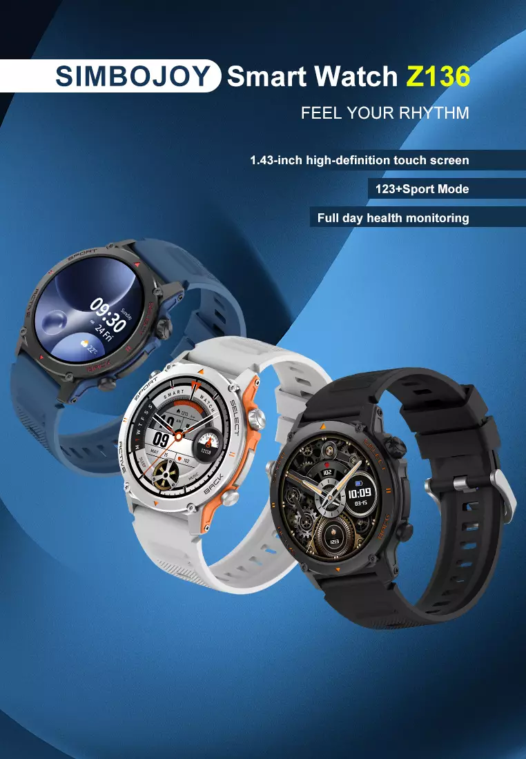 Smart Watch Z136 1.43inch Screen 123+ Sports Modes Health Monitoring Bluetooth Call Jam Pintar black
