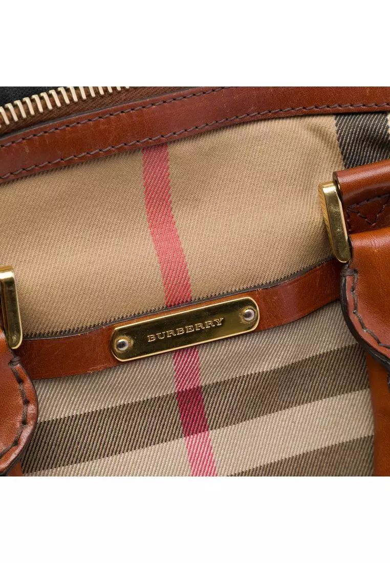 Pre-Loved Burberry Small Leather Trimmed House Check Canvas Bridle Orchard Satchel