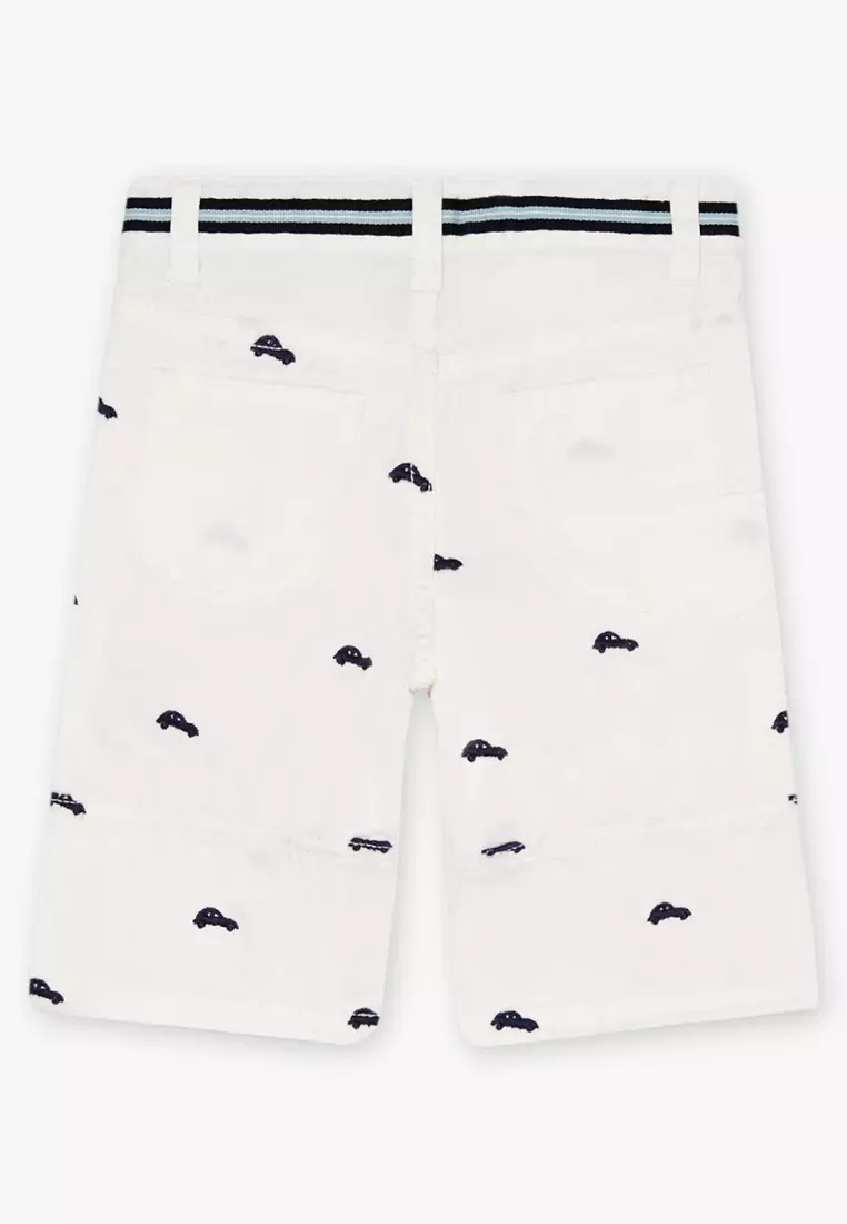 Buy Sergent Major White Twill Shorts With Car Embroidery 2024