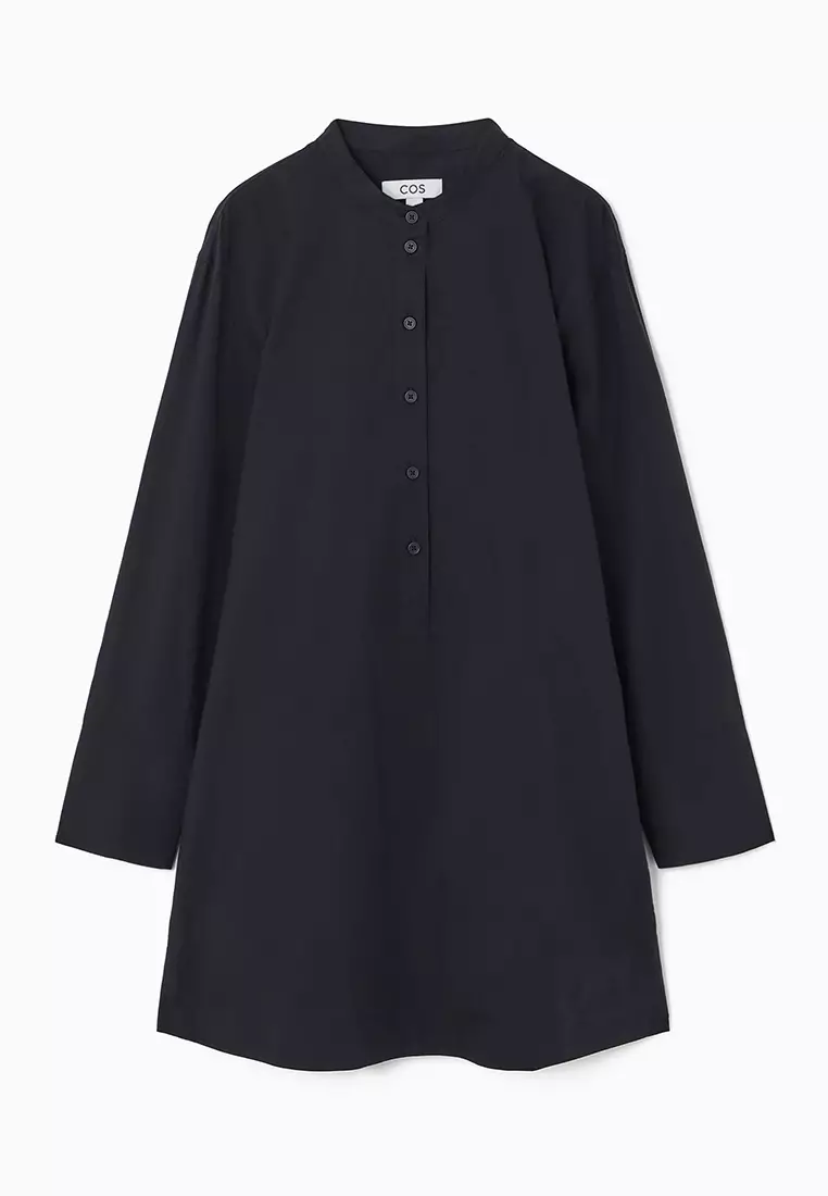 Collarless Mini Shirt Dress